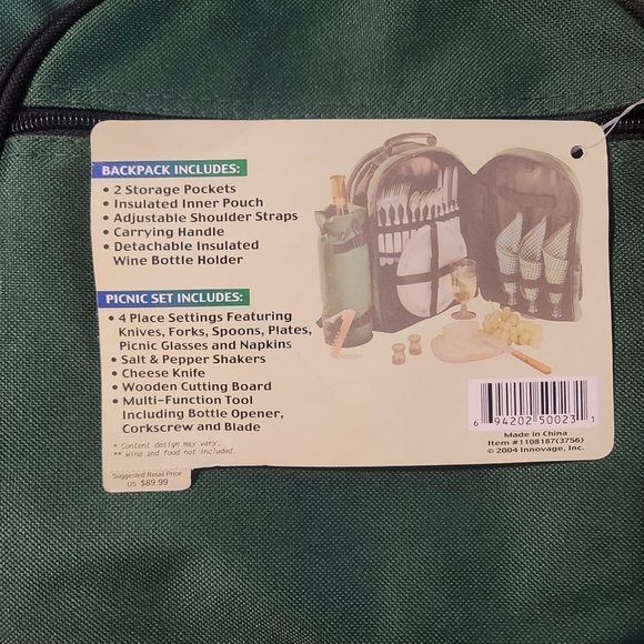 Picnic Essentials Backpack Wine Picnic for 4, Insulated Pocket Bottle Carrier - Picture 11 of 11